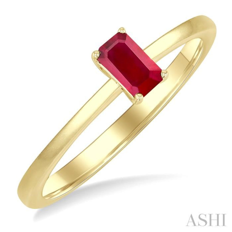 5x3 MM Octagon Shape Ruby Precious Solitaire Ring in 14K Yellow Gold