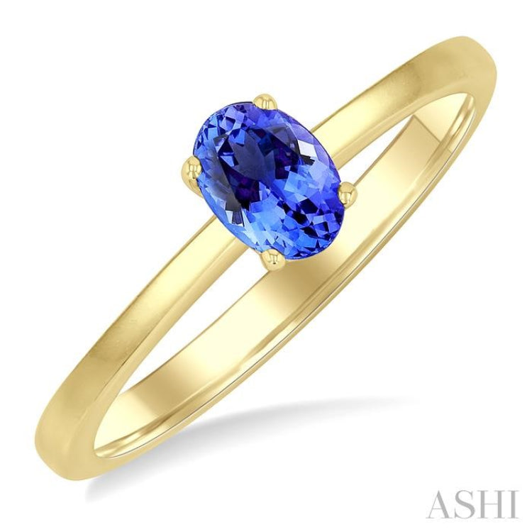 6x4 MM Oval Shape Tanzanite Precious Solitaire Ring in 14K Yellow Gold