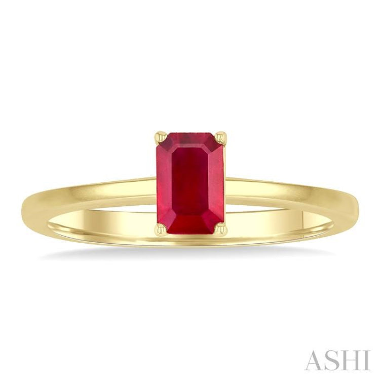 6x4 MM Octagon Shape Ruby Precious Solitaire Ring in 14K Yellow Gold