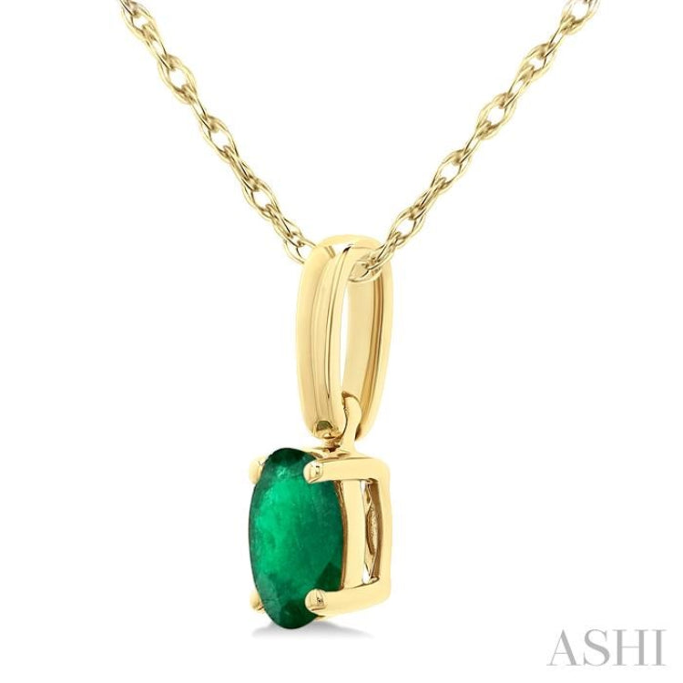 5X3 MM Oval Shape Emerald Precious Solitaire Pendant With Chain in 14K Yellow Gold
