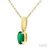 5X3 MM Oval Shape Emerald Precious Solitaire Pendant With Chain in 14K Yellow Gold