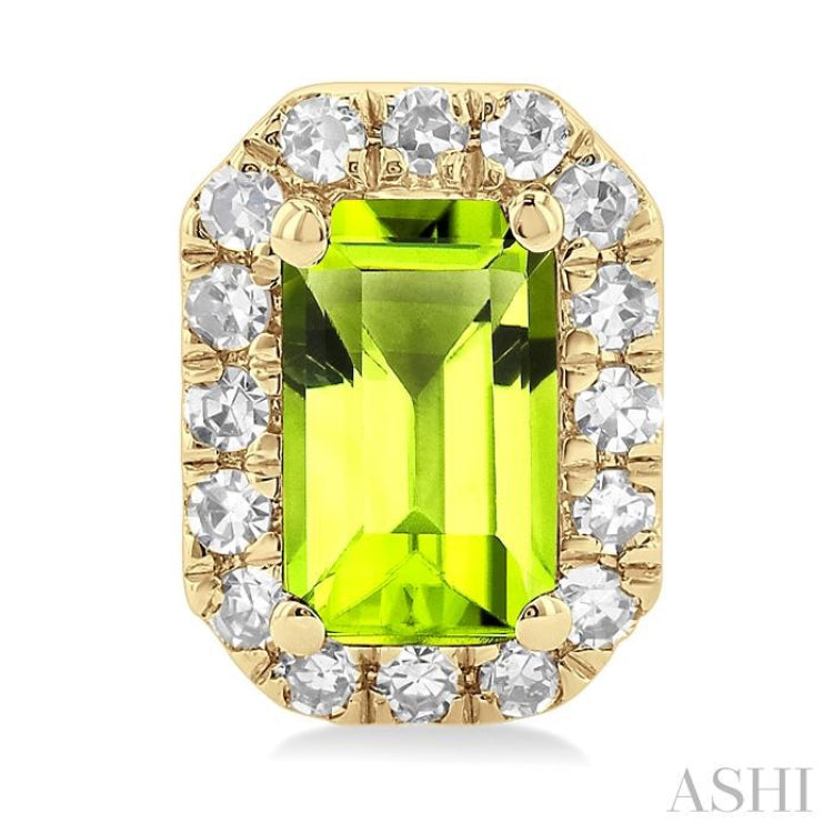 5x3 MM Octagonal Shape Peridot and 1/8 ctw Single Cut Diamond Halo Semi Precious Stud Earrings in 10K Yellow Gold