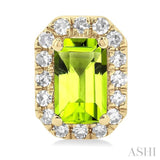 5x3 MM Octagonal Shape Peridot and 1/8 ctw Single Cut Diamond Halo Semi Precious Stud Earrings in 10K Yellow Gold