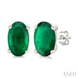 5X3 MM Oval Shape Emerald Precious Stud Earrings in 14K White Gold