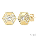 3/8 ctw Hexagon Shape Round Cut Diamond Fashion Stud Earrings in 14K Yellow Gold