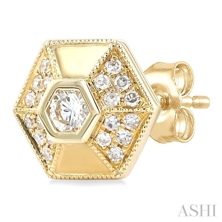 3/8 ctw Hexagon Shape Round Cut Diamond Fashion Stud Earrings in 14K Yellow Gold