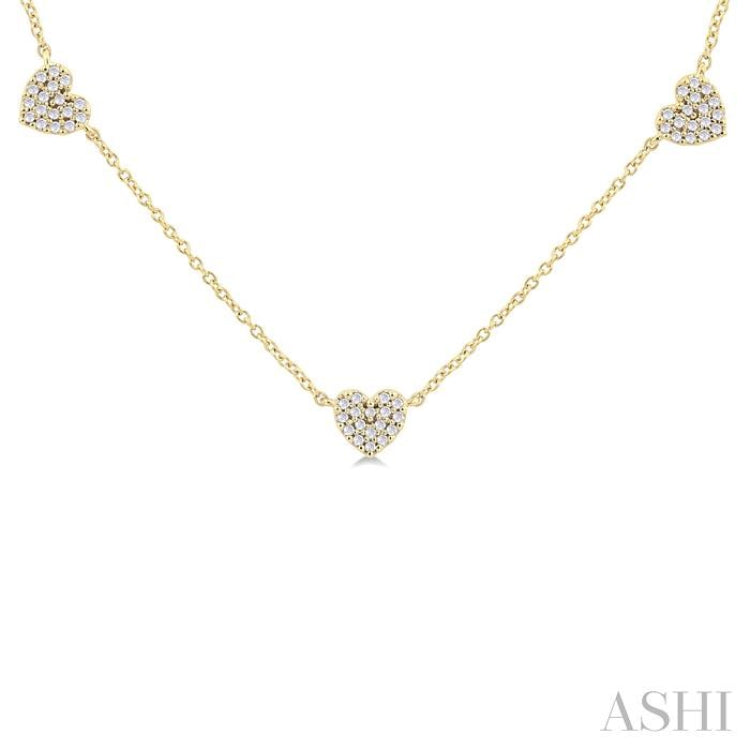 1/4 ctw Heart Motif Round Cut Diamond Station Necklace in 14K Yellow Gold