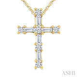 1/20 Ctw Round Cut Diamond Cross Pendant in 10K Yellow Gold with Chain