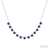 3.5 MM Round Shape Sapphire and 1/2 Ctw Round Cut Diamond Precious Tennis Necklace in 14K White Gold