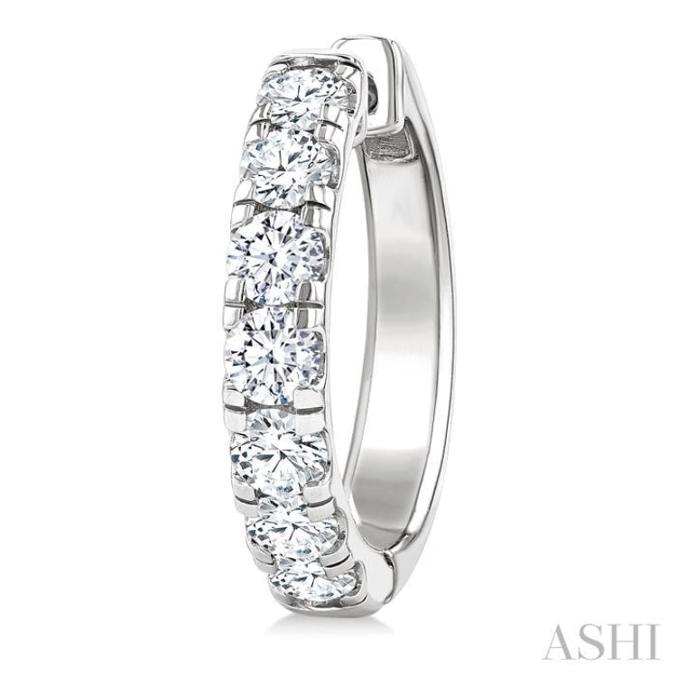 2 Ctw Round Cut Diamond Hoop Earrings in 14K White Gold