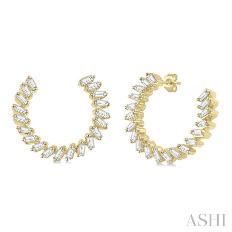 3/4 ctw Graduated Baguette Diamond Hoop Earring in 14K Yellow Gold