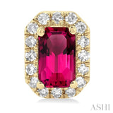 5x3 MM Octagonal Shape Pink Tourmaline and 1/8 ctw Single Cut Diamond Halo Semi Precious Stud Earrings in 10K Yellow Gold