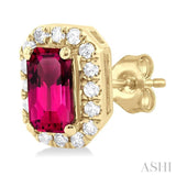 5x3 MM Octagonal Shape Pink Tourmaline and 1/8 ctw Single Cut Diamond Halo Semi Precious Stud Earrings in 10K Yellow Gold