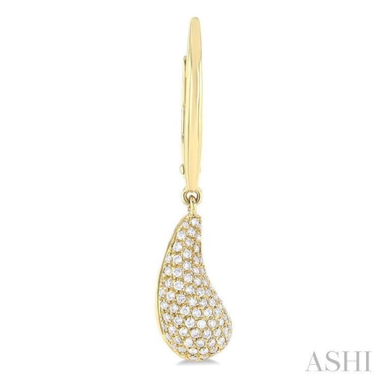 1/2 ctw Curved Tear Drop Round Cut Diamond Fashion Earrings in 14K Yellow Gold