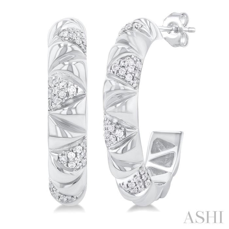 1/3 ctw Art Deco Inspired Round Cut Diamond Fashion Half Hoop Earring in 10K White Gold