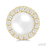 6 MM White Cultured Pearl and 1/4 Ctw Round Cut Diamond Halo Stud Earrings in 10K Yellow Gold