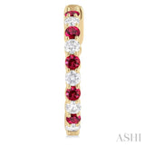 2.4 MM Round Cut Rubby and 5/8 ctw Round Cut Diamond Precious Hoop Earring in 14K Yellow Gold