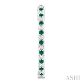 1.6 MM Round Emerald and 1/2 ctw Round Cut Diamond Inside & Outside Alternating Precious Hoop Earrings in 14K White Gold