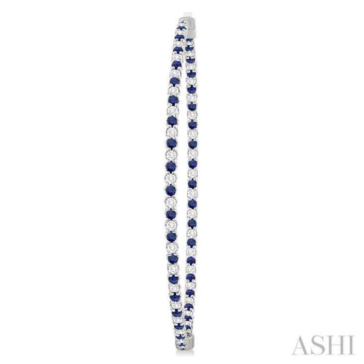 1.6 MM Sapphire and Alternating 1 1/2 ctw Round Cut Inside-Out Diamond Precious Hoop Earrings in 14K White Gold