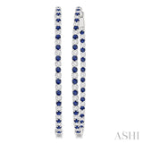 2.1 MM Sapphire and Alternating 2 1/2 ctw Round Cut Inside-Out Diamond Precious Hoop Earrings in 14K White Gold