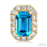 5x3 MM Octagonal Shape Blue Topaz and 1/8 ctw Single Cut Diamond Halo Semi Precious Stud Earrings in 14K Yellow Gold