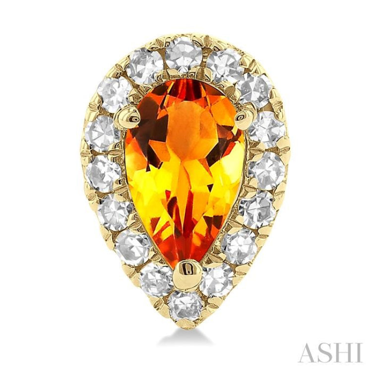 5x3 MM Pear Shape Citrine and 1/8 ctw Single Cut Diamond Halo Semi Precious Stud Earrings in 14K Yellow Gold