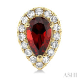 5x3 MM Pear Shape Garnet and 1/8 ctw Single Cut Diamond Halo Semi Precious Stud Earrings in 14K Yellow Gold