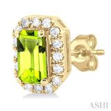 5x3 MM Octagonal Shape Peridot and 1/8 ctw Single Cut Diamond Halo Semi Precious Stud Earrings in 14K Yellow Gold