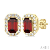 5x3 MM Octagonal Shape Garnet and 1/8 ctw Single Cut Diamond Halo Semi Precious Stud Earrings in 10K Yellow Gold