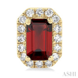 5x3 MM Octagonal Shape Garnet and 1/8 ctw Single Cut Diamond Halo Semi Precious Stud Earrings in 10K Yellow Gold