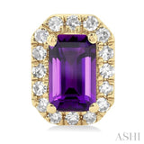 5x3 MM Octagonal Shape Amethyst and 1/8 ctw Single Cut Diamond Halo Semi Precious Stud Earrings in 10K Yellow Gold