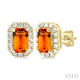 5x3 MM Octagonal Shape Citrine and 1/8 ctw Single Cut Diamond Halo Semi Precious Stud Earrings in 10K Yellow Gold