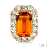 5x3 MM Octagonal Shape Citrine and 1/8 ctw Single Cut Diamond Halo Semi Precious Stud Earrings in 10K Yellow Gold