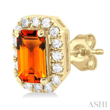 5x3 MM Octagonal Shape Citrine and 1/8 ctw Single Cut Diamond Halo Semi Precious Stud Earrings in 10K Yellow Gold