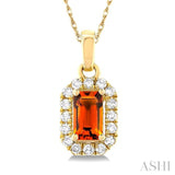 5x3 MM Octagonal Shape Citrine and 1/20 ctw Single Cut Diamond Halo Semi Precious Pendant with Chain in 14K Yellow Gold