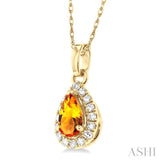 5x3 MM Pear Shape Citrine and 1/20 ctw Single Cut Diamond Halo Semi Precious Pendant with Chain in 14K Yellow Gold