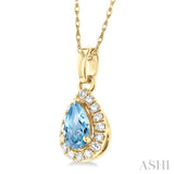 5x3 MM Pear Shape Aquamarine and 1/20 ctw Single Cut Diamond Halo Semi Precious Pendant with Chain in 10K Yellow Gold