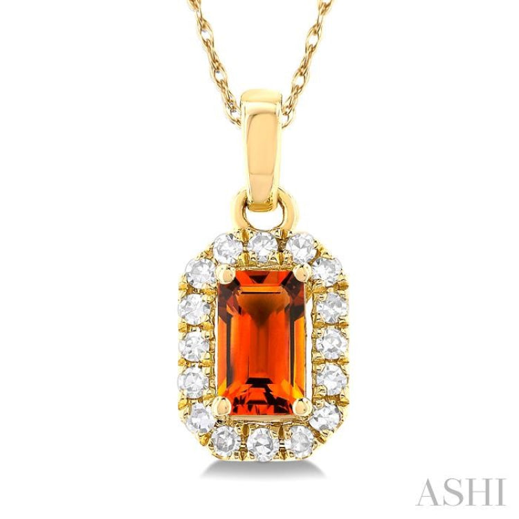 5x3 MM Octagonal Shape Citrine and 1/20 ctw Single Cut Diamond Halo Semi Precious Pendant with Chain in 10K Yellow Gold