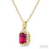 5x3 MM Octagonal Shape Pink Tourmaline and 1/20 ctw Single Cut Diamond Halo Semi Precious Pendant with Chain in 10K Yellow Gold