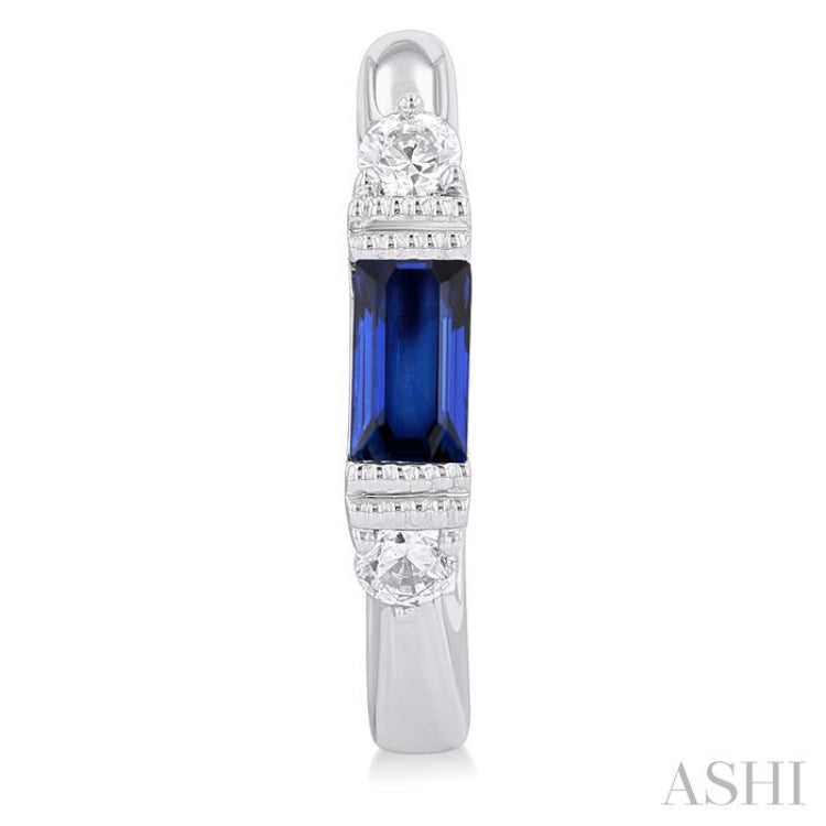 4X2 MM Baguette Cut Sapphire and 1/10 ctw Round Cut Diamond Precious Hoop Earring in 10K White Gold