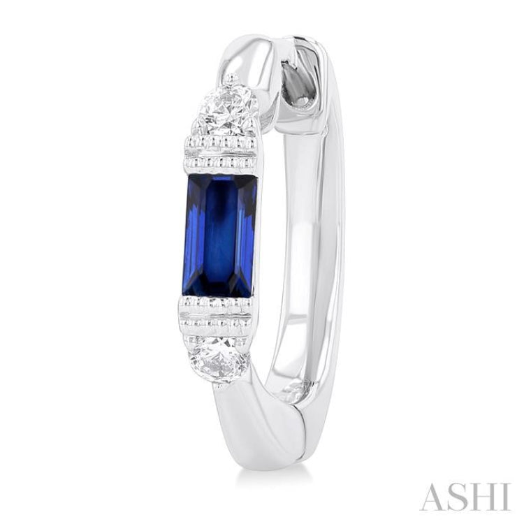 4X2 MM Baguette Cut Sapphire and 1/10 ctw Round Cut Diamond Precious Hoop Earring in 10K White Gold