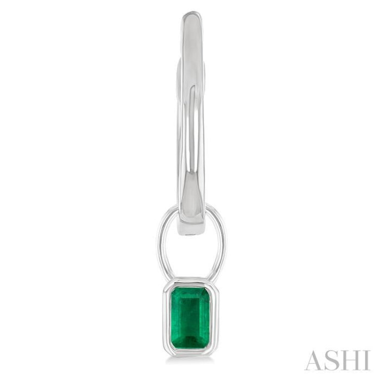 5x3 MM Bezel Set Emerald Precious Fashion Huggie Earrings in 14K White Gold