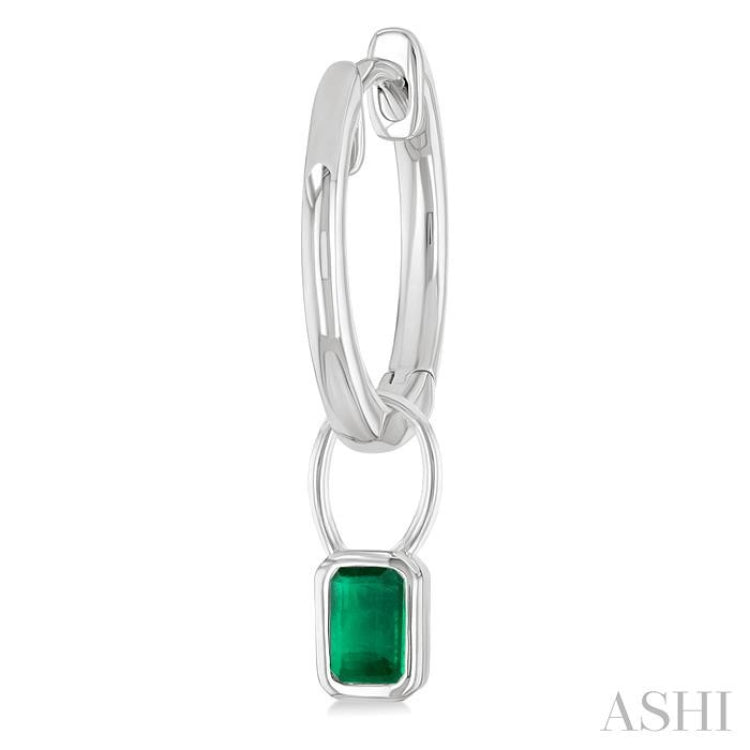 5x3 MM Bezel Set Emerald Precious Fashion Huggie Earrings in 14K White Gold