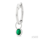 5x3 MM Bezel Set Oval Cut Emerald Precious Fashion Huggie Earrings in 14K White Gold