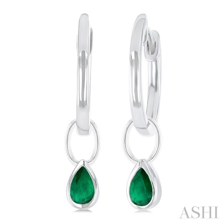 5x3 MM Bezel Set Pear Cut Emerald Precious Fashion Huggie Earrings in 14K White Gold