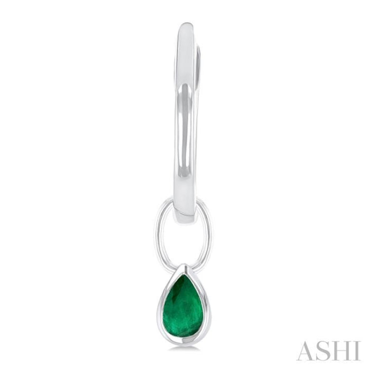 5x3 MM Bezel Set Pear Cut Emerald Precious Fashion Huggie Earrings in 14K White Gold