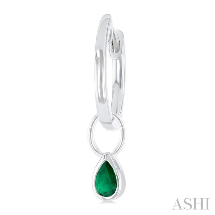 5x3 MM Bezel Set Pear Cut Emerald Precious Fashion Huggie Earrings in 14K White Gold