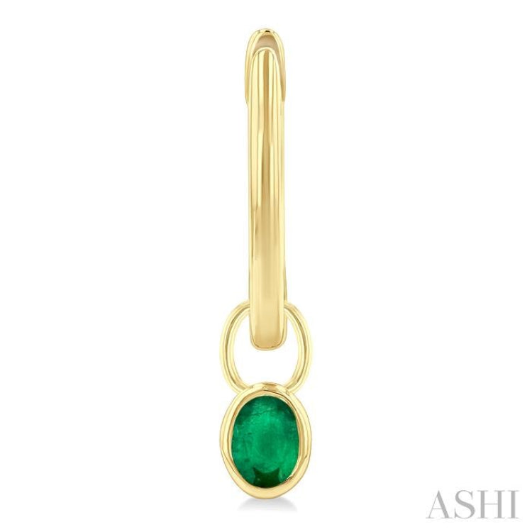 5x3 MM Bezel Set Oval Cut Emerald Precious Fashion Huggie Earrings in 14K Yellow Gold