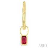 5x3 MM Bezel Set Emerald Cut Ruby Precious Fashion Huggie Earrings in 14K Yellow Gold