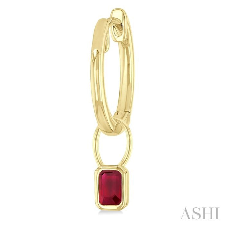 5x3 MM Bezel Set Emerald Cut Ruby Precious Fashion Huggie Earrings in 10K Yellow Gold
